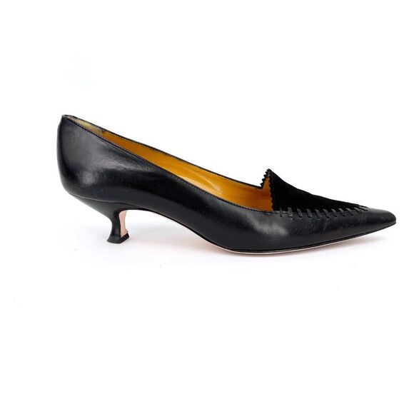 Lambertson Truex ALICE Black Kitten Heel Leather and Suede Pumps size 38 1/2 - Picture 2 of 12